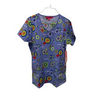 NWT Scrubs and Beyond Scrub Top SMALL Mercy Kids Print Crossover  V-Neck Medical